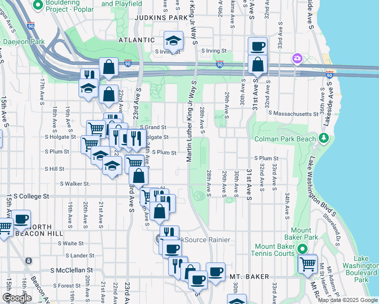 map of restaurants, bars, coffee shops, grocery stores, and more near 2000 South Holgate Street in Seattle