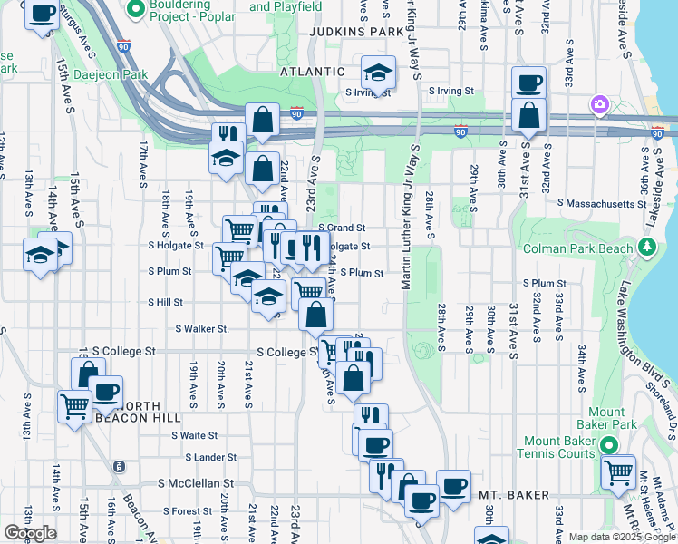 map of restaurants, bars, coffee shops, grocery stores, and more near 1911 25th Avenue South in Seattle