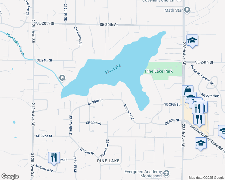 map of restaurants, bars, coffee shops, grocery stores, and more near 22004 Southeast 28th Street in Sammamish
