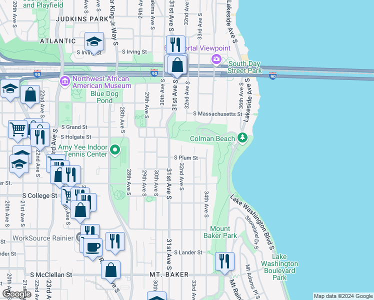 map of restaurants, bars, coffee shops, grocery stores, and more near 1903 32nd Avenue South in Seattle