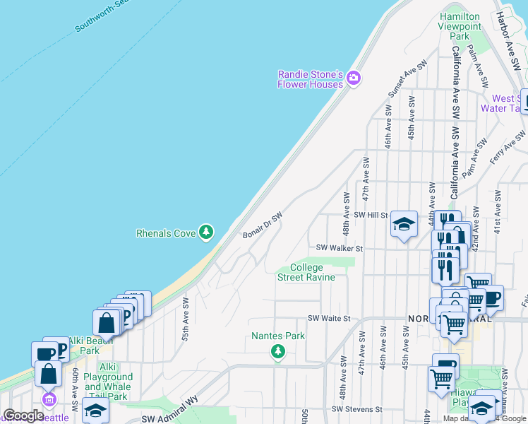 map of restaurants, bars, coffee shops, grocery stores, and more near in Seattle