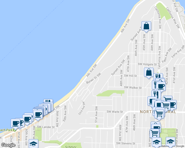 map of restaurants, bars, coffee shops, grocery stores, and more near in Seattle