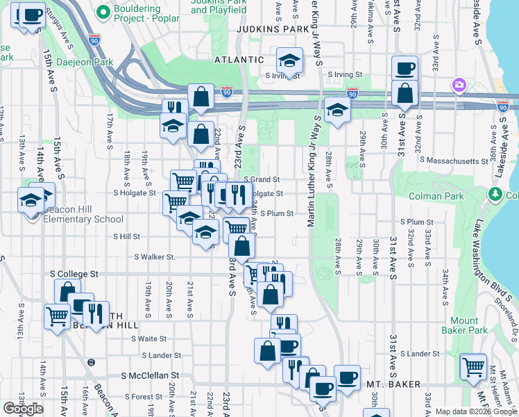 map of restaurants, bars, coffee shops, grocery stores, and more near in Seattle