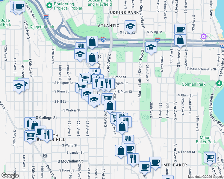 map of restaurants, bars, coffee shops, grocery stores, and more near 1919 24th Avenue South in Seattle