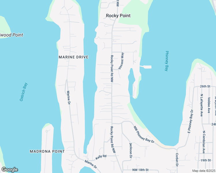 map of restaurants, bars, coffee shops, grocery stores, and more near 2601 Rocky Point Road Northwest in Bremerton