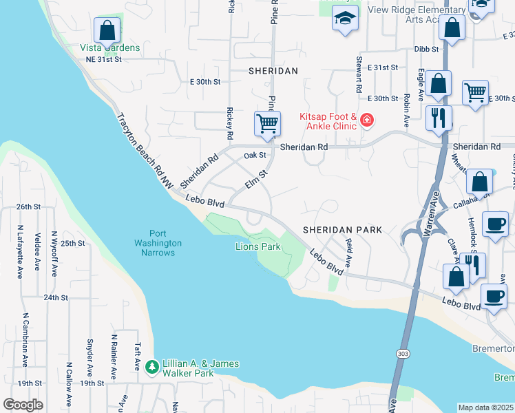 map of restaurants, bars, coffee shops, grocery stores, and more near 234 Lebo Boulevard in Bremerton