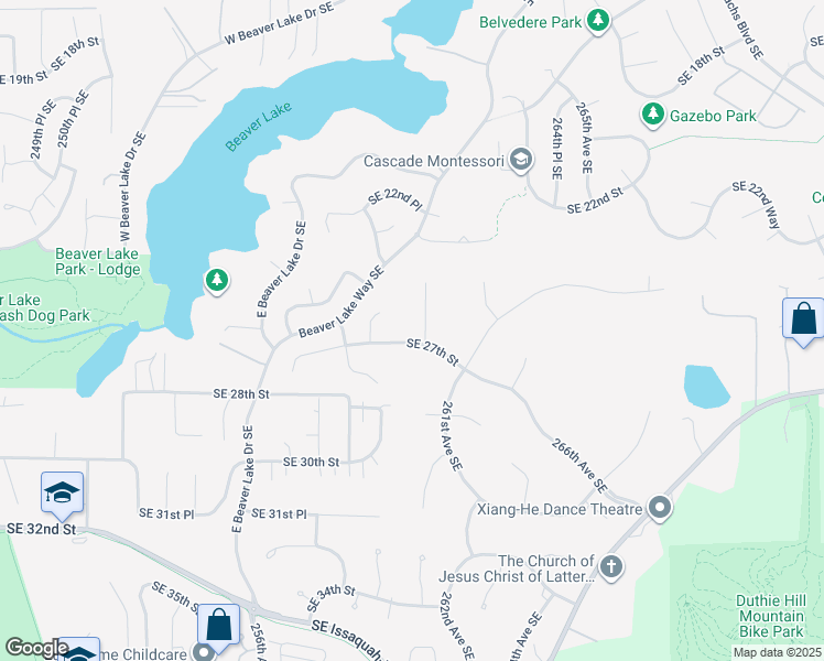 map of restaurants, bars, coffee shops, grocery stores, and more near 26004 Southeast 27th Street in Sammamish