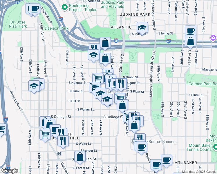 map of restaurants, bars, coffee shops, grocery stores, and more near 1911 22nd Avenue South in Seattle