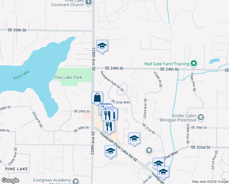map of restaurants, bars, coffee shops, grocery stores, and more near 2665 231st Avenue Southeast in Sammamish