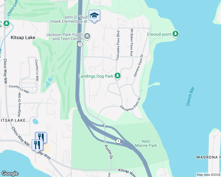 map of restaurants, bars, coffee shops, grocery stores, and more near 2-98 Turnquist Street in Bremerton