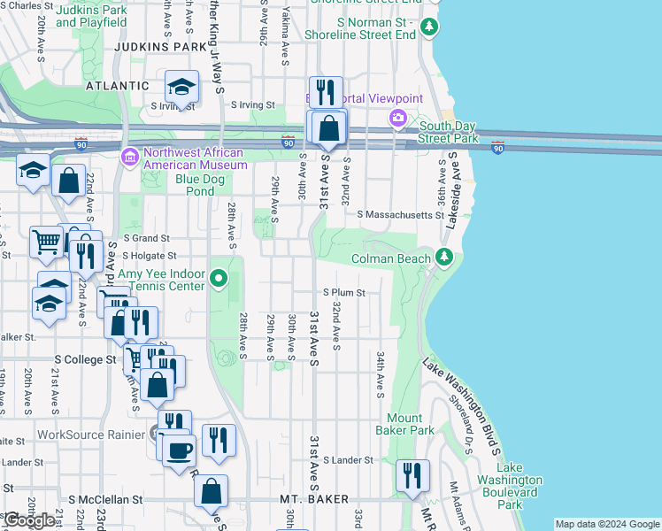 map of restaurants, bars, coffee shops, grocery stores, and more near 1903 32nd Avenue South in Seattle