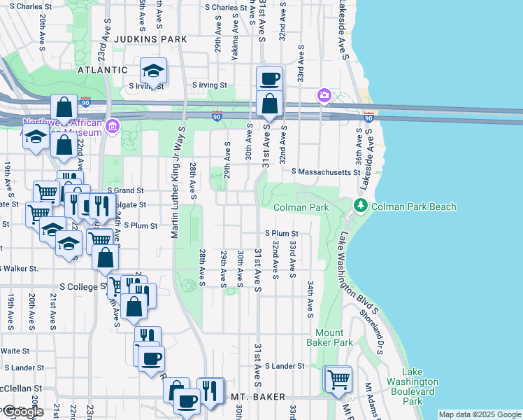 map of restaurants, bars, coffee shops, grocery stores, and more near 1911 31st Avenue South in Seattle