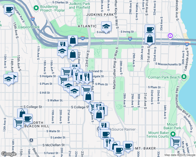 map of restaurants, bars, coffee shops, grocery stores, and more near 1911 25th Avenue South in Seattle