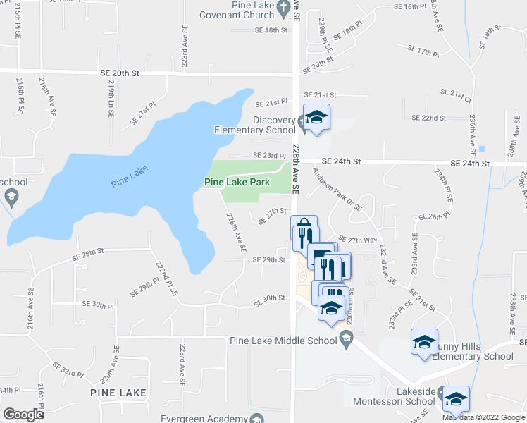 map of restaurants, bars, coffee shops, grocery stores, and more near 22754 Southeast 27th Street in Issaquah