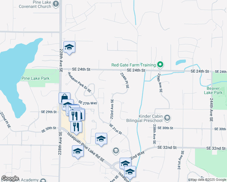 map of restaurants, bars, coffee shops, grocery stores, and more near 23310 Southeast 26th Place in Sammamish