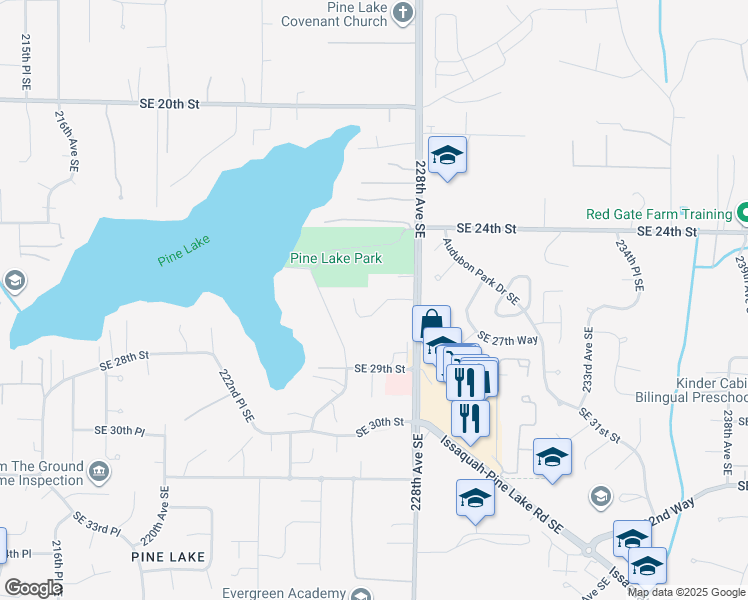 map of restaurants, bars, coffee shops, grocery stores, and more near 22754 Southeast 27th Street in Issaquah
