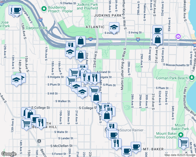 map of restaurants, bars, coffee shops, grocery stores, and more near 1919 24th Avenue South in Seattle