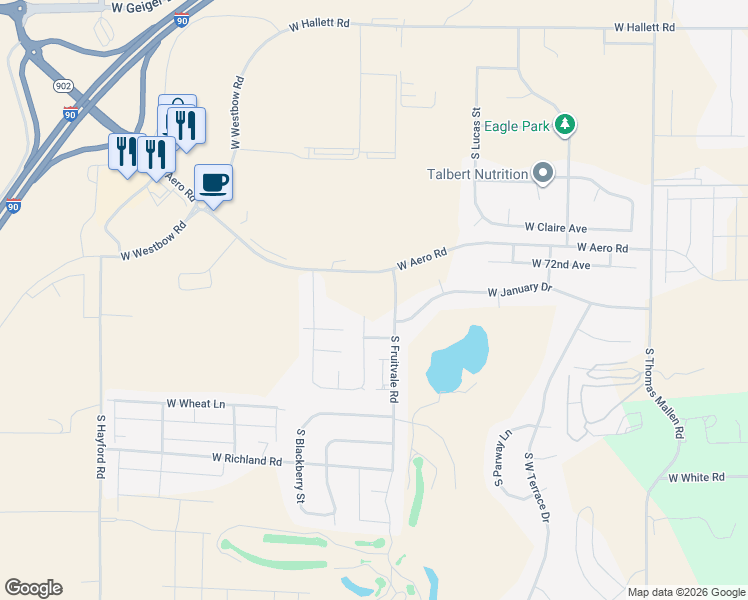 map of restaurants, bars, coffee shops, grocery stores, and more near 7420 Dana Street in Cheney