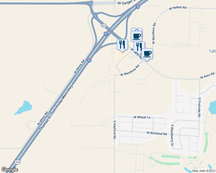 map of restaurants, bars, coffee shops, grocery stores, and more near 7410 South Hayford Road in Spokane