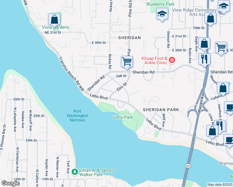 map of restaurants, bars, coffee shops, grocery stores, and more near 234 Lebo Boulevard in Bremerton