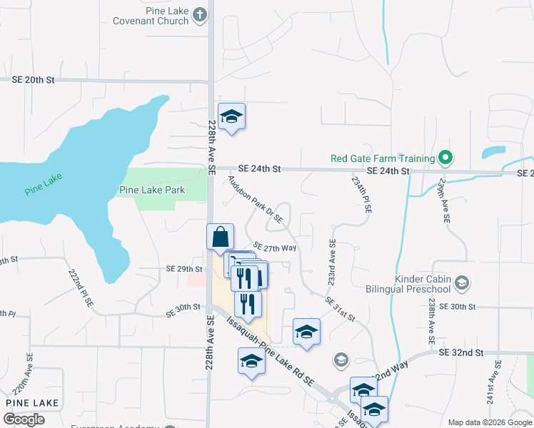map of restaurants, bars, coffee shops, grocery stores, and more near 2665 231st Avenue Southeast in Sammamish
