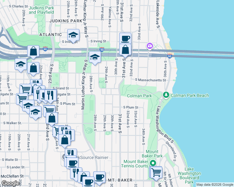 map of restaurants, bars, coffee shops, grocery stores, and more near 1911 31st Avenue South in Seattle