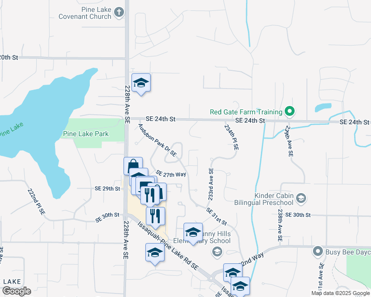 map of restaurants, bars, coffee shops, grocery stores, and more near 2622 231st Place Southeast in Sammamish