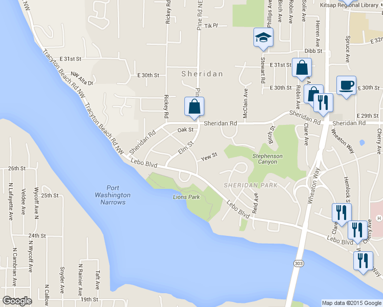 map of restaurants, bars, coffee shops, grocery stores, and more near 234 Lebo Boulevard in Bremerton