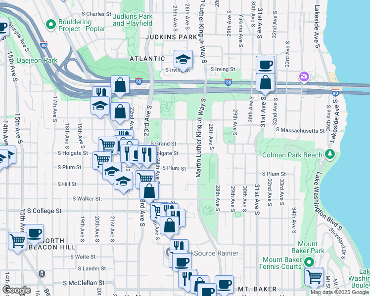 map of restaurants, bars, coffee shops, grocery stores, and more near 1807 26th Avenue South in Seattle
