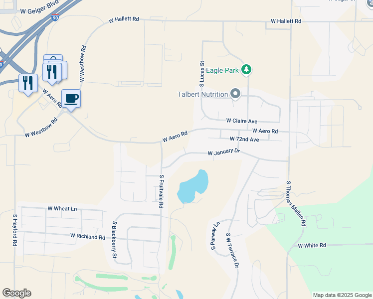 map of restaurants, bars, coffee shops, grocery stores, and more near 9830 West January Drive in Cheney