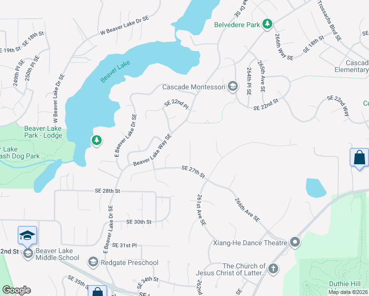 map of restaurants, bars, coffee shops, grocery stores, and more near 26004 Southeast 27th Street in Sammamish
