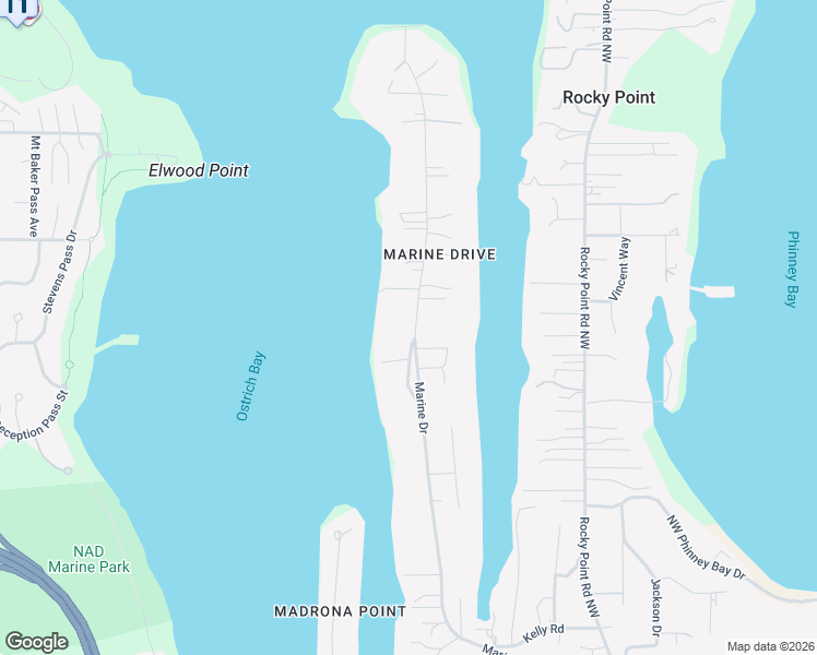 map of restaurants, bars, coffee shops, grocery stores, and more near 2609 Marine Drive in Bremerton