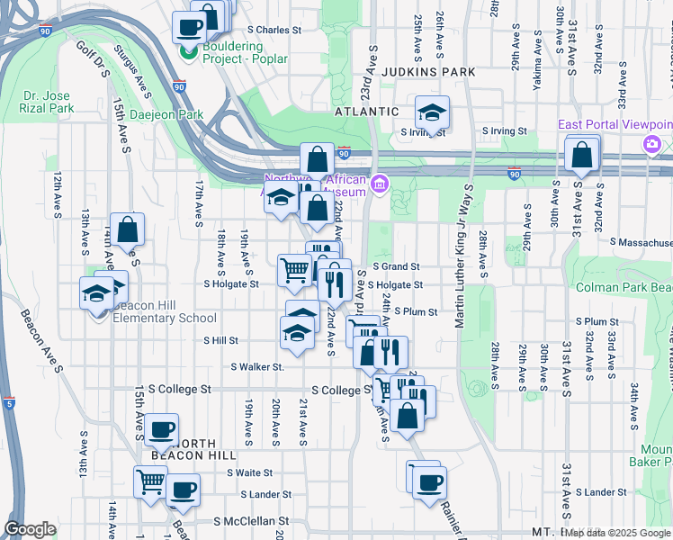 map of restaurants, bars, coffee shops, grocery stores, and more near 2117 South State Street in Seattle