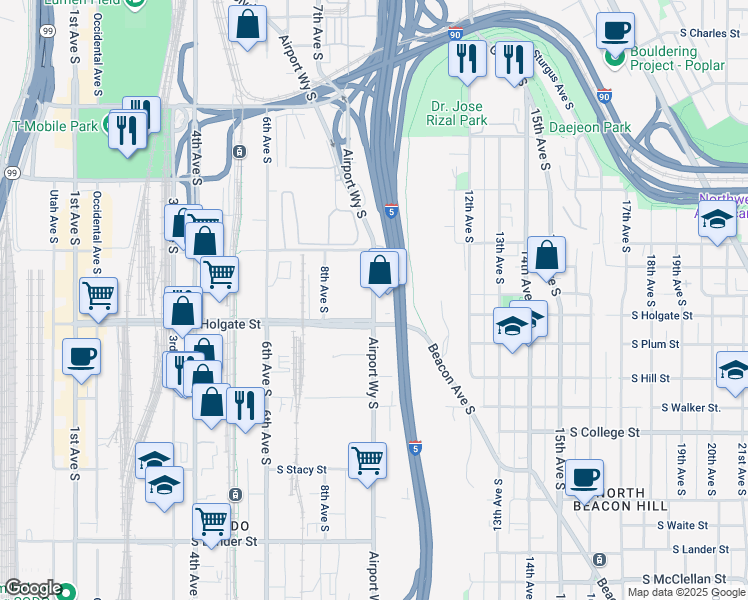 map of restaurants, bars, coffee shops, grocery stores, and more near 811 S Massachusetts St in Seattle