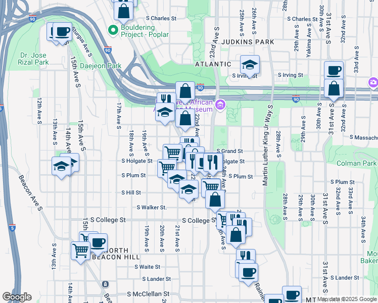 map of restaurants, bars, coffee shops, grocery stores, and more near 2117 South State Street in Seattle