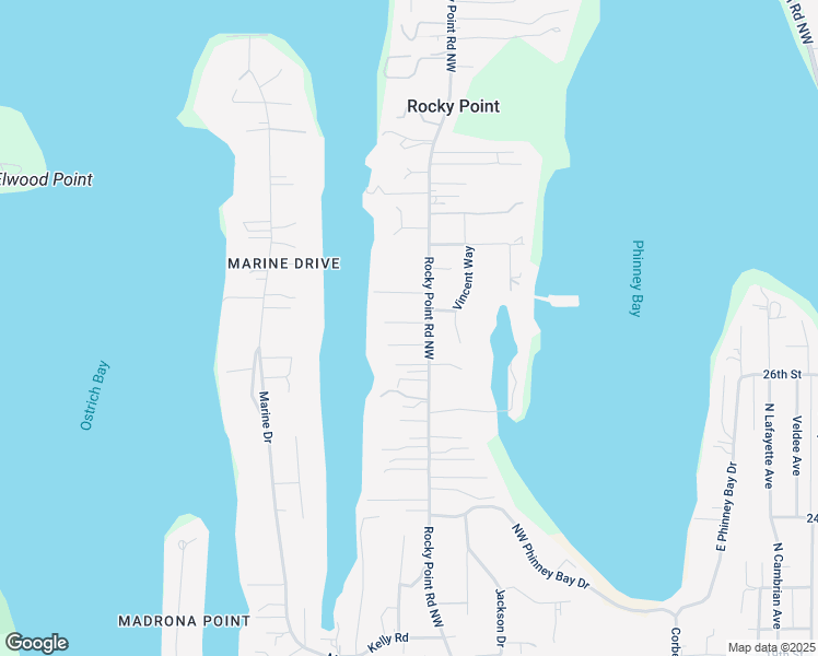 map of restaurants, bars, coffee shops, grocery stores, and more near 2703 Rocky Point Road Northwest in Bremerton