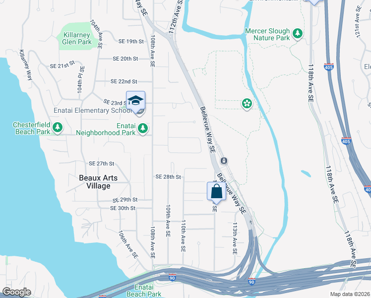 map of restaurants, bars, coffee shops, grocery stores, and more near 11019 Southeast 25th Street in Bellevue