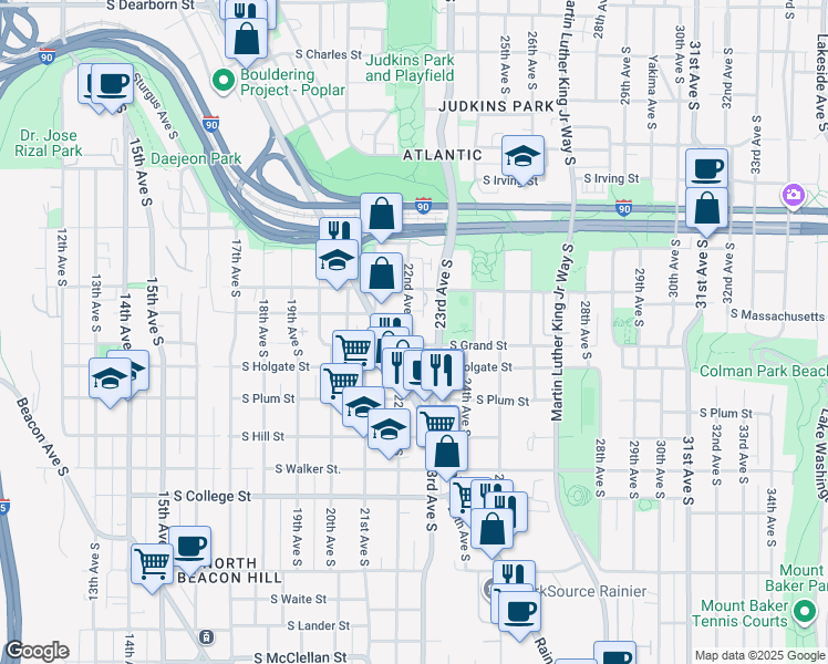 map of restaurants, bars, coffee shops, grocery stores, and more near 2117 South State Street in Seattle