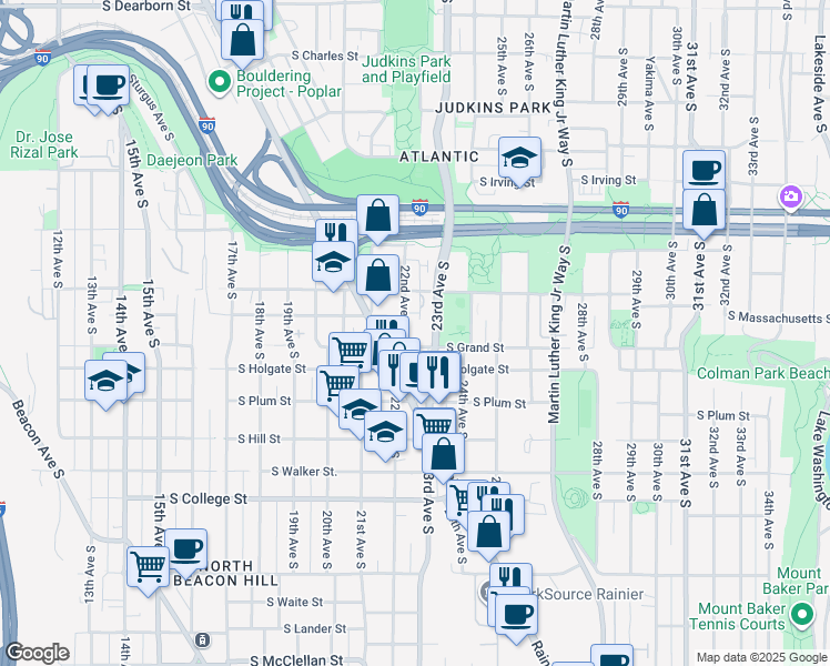 map of restaurants, bars, coffee shops, grocery stores, and more near 2117 South State Street in Seattle