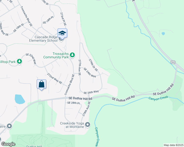 map of restaurants, bars, coffee shops, grocery stores, and more near 27742 Southeast 24th Way in Sammamish