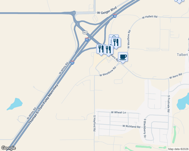 map of restaurants, bars, coffee shops, grocery stores, and more near 11000 West Westbow Road in Spokane