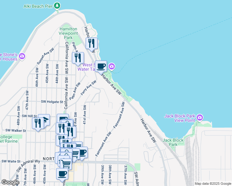 map of restaurants, bars, coffee shops, grocery stores, and more near in Seattle