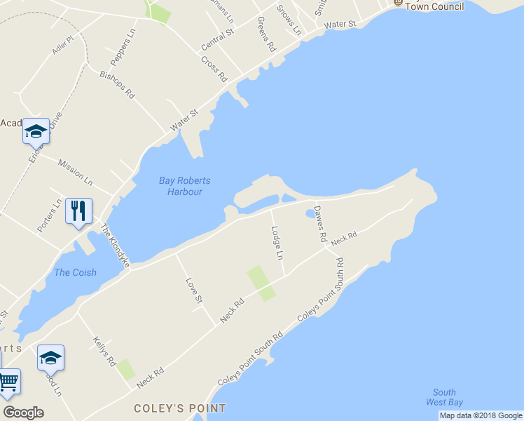 map of restaurants, bars, coffee shops, grocery stores, and more near 65 George Mercer Drive in Coley's Point South