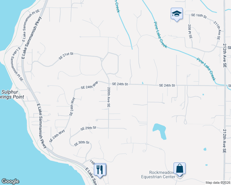map of restaurants, bars, coffee shops, grocery stores, and more near 2416 201st Avenue Southeast in Sammamish