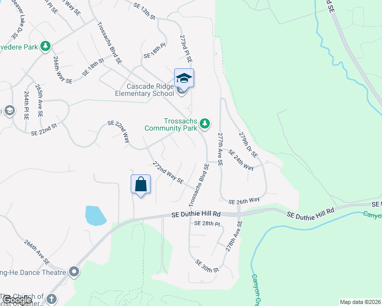 map of restaurants, bars, coffee shops, grocery stores, and more near 27234 Southeast 27th Street in Sammamish