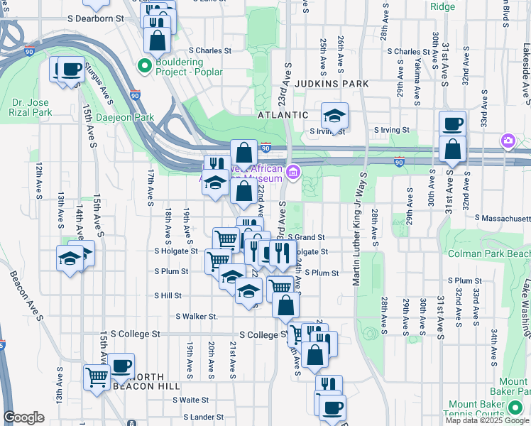 map of restaurants, bars, coffee shops, grocery stores, and more near 1716 22nd Avenue South in Seattle