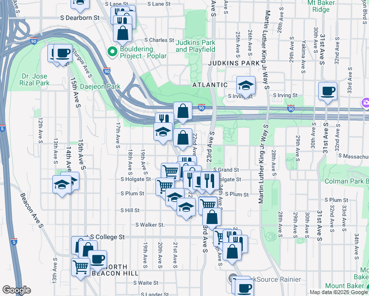 map of restaurants, bars, coffee shops, grocery stores, and more near in Seattle