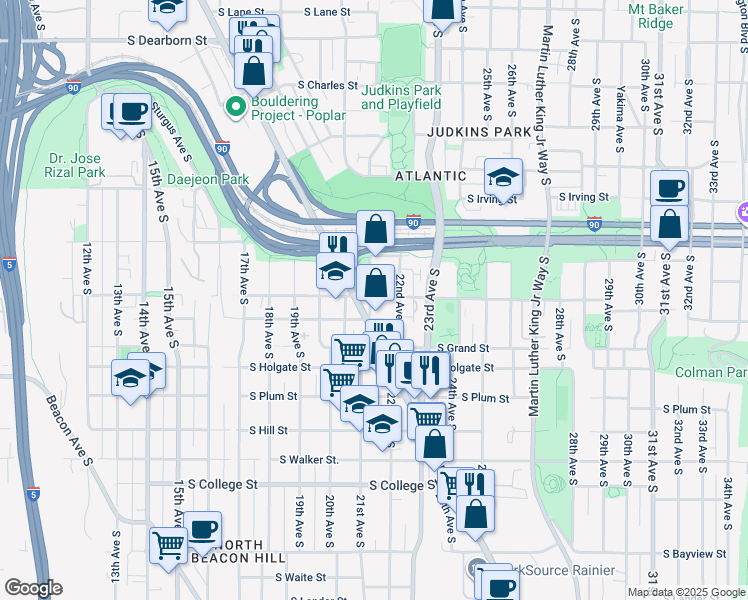 map of restaurants, bars, coffee shops, grocery stores, and more near in Seattle