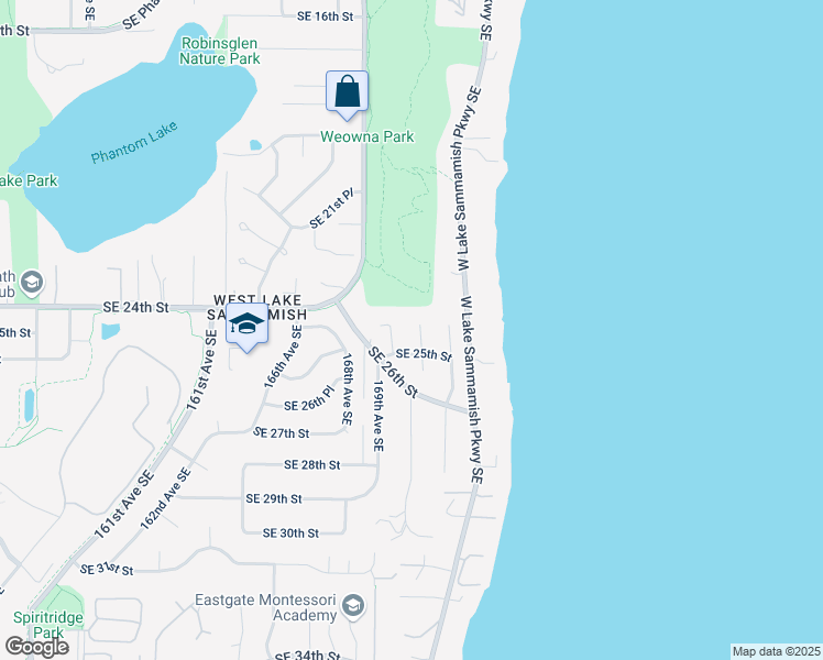 map of restaurants, bars, coffee shops, grocery stores, and more near 2408 170th Place Southeast in Bellevue