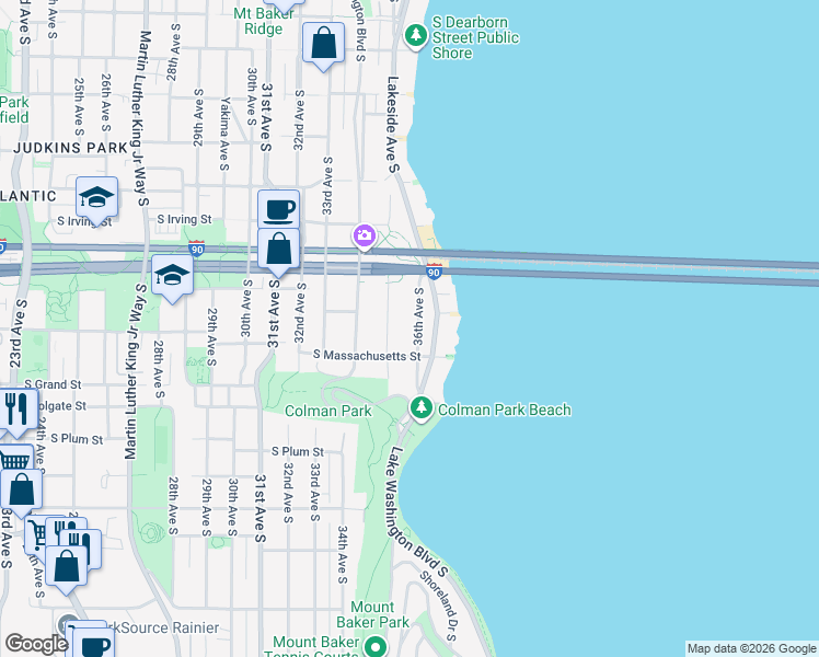 map of restaurants, bars, coffee shops, grocery stores, and more near 1430 35th Avenue South in Seattle